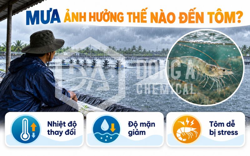 Rủi ro cho ao tôm khi mưa kéo dài: Nhận biết và xử lý đúng